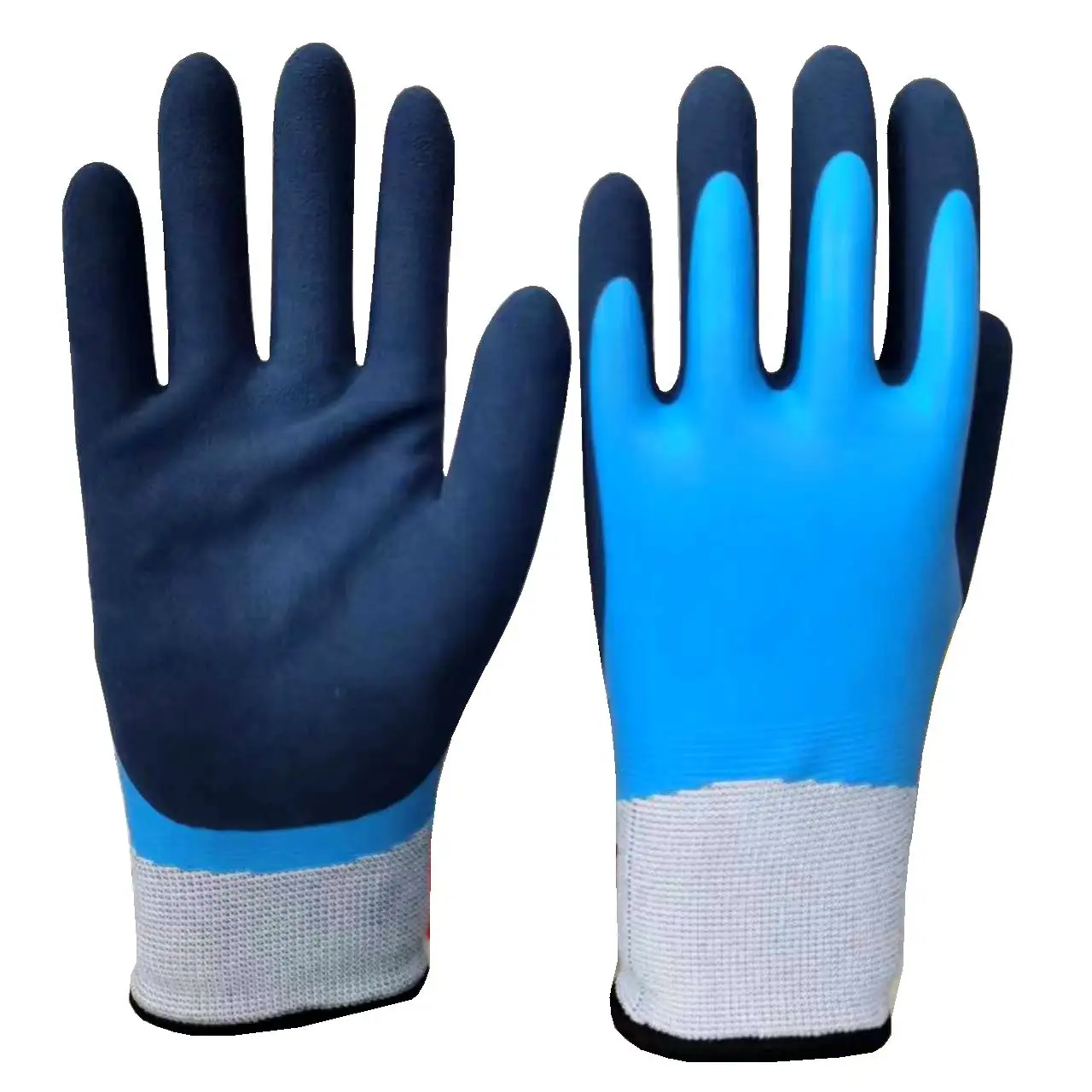 Зимние латексные матовые рабочие перчатки с двойным покрытием, водонепроницаемые теплые перчатки с подкладкой из акрилового волокна, рыбные перчатки