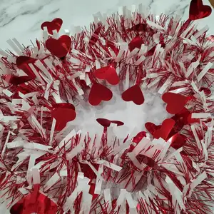 2m Garland Red Heart Tinsel Twist Banner Party Indoor or Outdoor Decorations for Birthday Weddings Holiday Decor