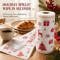 Papier essuie-tout en gros en pâte vierge, personnalisé, imprimé Noël, réutilisable pour la cuisine