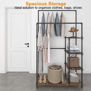 Porte-vêtements roulant autoportant à double tige robuste avec étagères et roues pour hôtel ou salle de sport pour suspendre des vêtements - Product Image 2