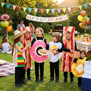 Costume de bacon pour enfants, tenue de cosplay sur le thème de la nourriture pour fête d'Halloween, combinaison noire taille moyenne - Product Image 2