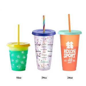 Gobelet personnalisé réutilisable en plastique sans BPA, changeant de couleur, pour café et eau froide, avec couvercle et paille, vente en gros - Product Image 3