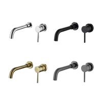 Robinet de lavabo mural monotrou chromé, eau chaude et froide, avec valve en céramique, finition noire brossée pour salle de bain