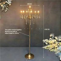 Lampadaire Doré en Cristal, Grand Modèle Vintage, 6 Lumières, Style Ferme, Élégant Candelabre d'Angle pour Salon et Bureau