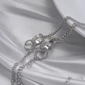 Double Ring Couple Bracelet Tibetan Silver Geometric Lock Design Unisex Gift Jewelry - Product Image 2