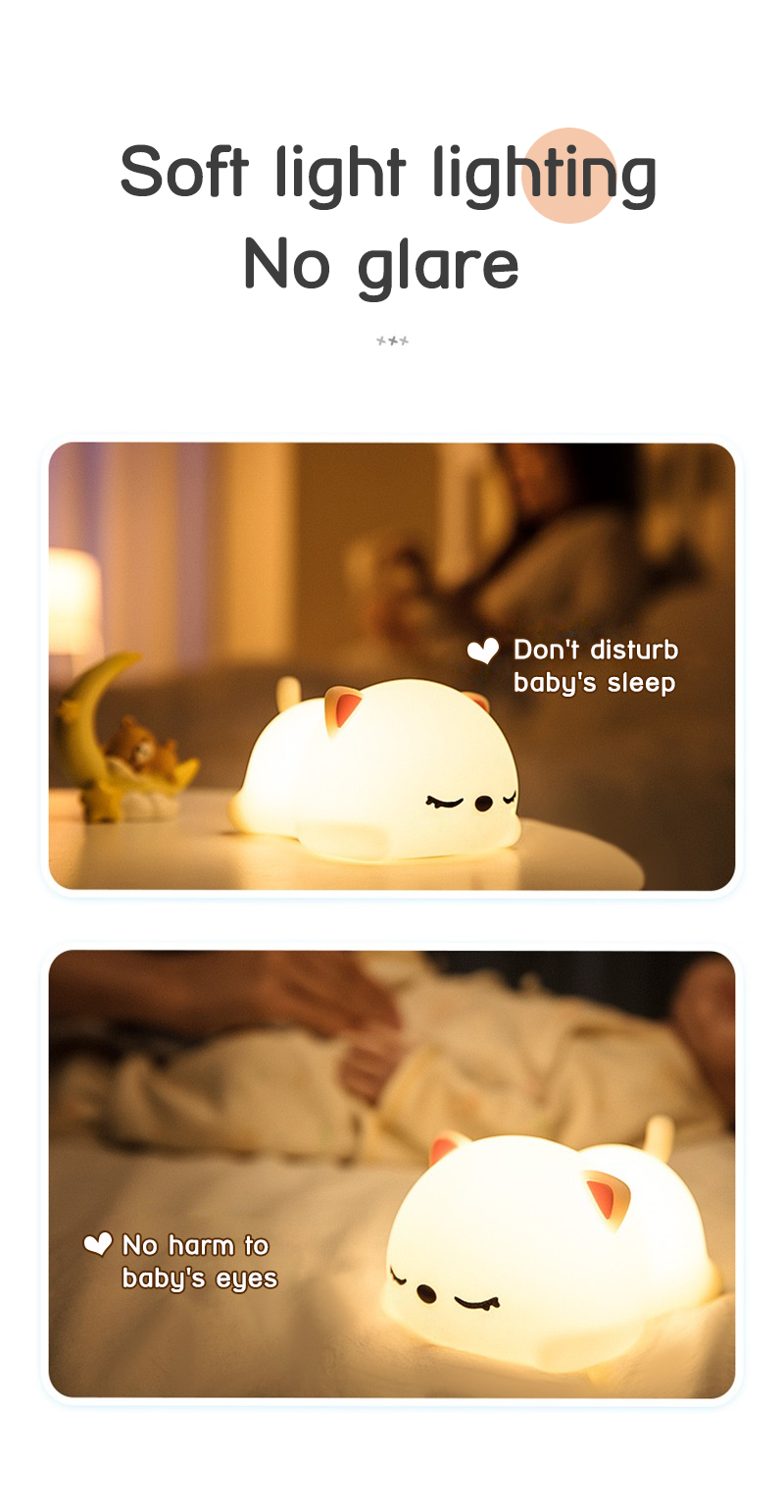 USB rechargeable cat silicone night light touch sensor LED lamp of bedroom the head of a bed with remote control children gifts