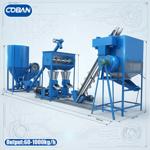 Usine de fabrication d'aliments pour volailles de 500 à 1000 kg/h, ligne de production de granulés d'aliments pour animaux avec broyeur et mélangeur pour poulets et bovins - Product Image 1