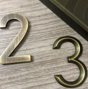 Fabrika toptan yüksek kalite 3D metal otel numarası plaka yapı işareti şirket logosu duvar dekor için fırçalanmış bronz ev numarası