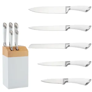 Hot bán 5 cái thép không gỉ nấu ăn Cutter Dao đầu bếp Knife Set với dao gỗ khối