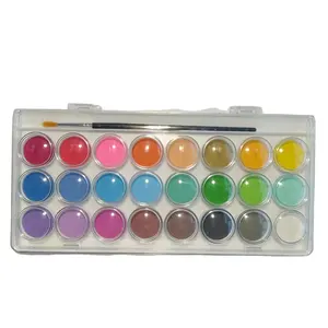 Popular Plastic Box 24color Round Shape Watercolor Cakes Set With A Brush Pen