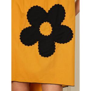 Solid Cotton Floral Print <b>Dress</b> Women's Collared Neck Short Frilled Sleeves Loose Fit High Low Pockets Summer Western Party - Product Image 5