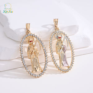 Caliente regalo artesanías Vintage cobre Cruz forma ovalada hueco Rhinestone <span class=keywords><strong>Madonna</strong></span> Saint encanto colgante - Product Image 1