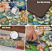 Ensemble de tapis de cuisine 2 pièces Boho Floral, tapis en PVC anti-fatigue rembourrés en mousse à mémoire de forme pour un confort optimal en position debout