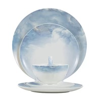 Service de table en porcelaine de luxe éthéré, motif marbre bleu, nouveau style chinois moderne, dégradé aquarelle, assiettes et bols en porcelaine fine