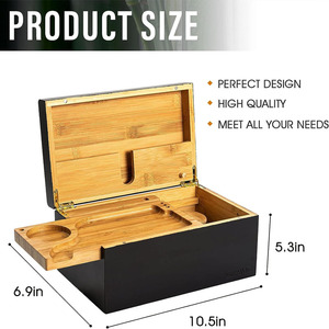 Avec accessoires Boîte de rangement décorative en bambou avec broyeur en bambou noir et brosse de nettoyage Grande boîte de rangement en bambou Combo - Product Image 4