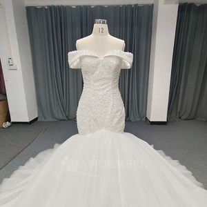 Vestido de novia estilo sirena Lsany204 vintage con apliques de encaje, cola larga y hombros descubiertos, Jancember - Product Image 4