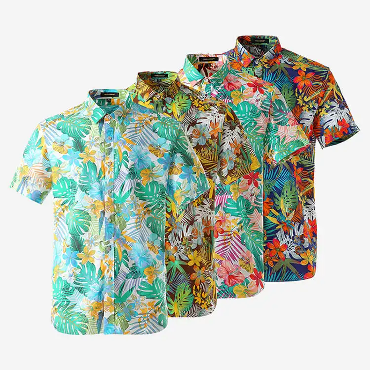Custom Printed Cotton Stylish Casual Beach Floral Men Bowling Shirt Aloha Hawaiian Shirt