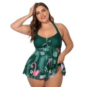 PRETTY STEPS 2024 summer women's plus size tropical flamingo hater swing top tankini swimsuit S220226A