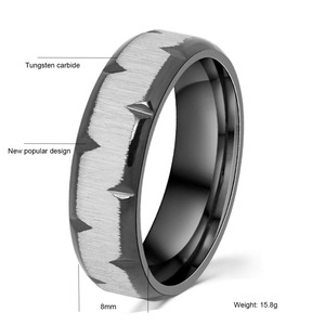 Anello 8mm spazzola carburo di tungsteno nero fede nuziale per gli uomini anello - Product Image 2
