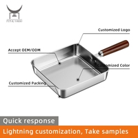 Set Wajan Goreng Stainless Steel 304 Bulat & Persegi Tanpa Lapisan Tekstur Sarang Lebah Dengan Gagang Kayu Wajan Serbaguna Untuk Memasak