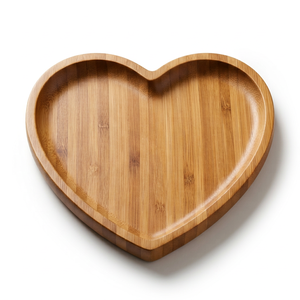 Assiette de service en bois en forme de cœur, plat de dîner en bambou poli pour la maison, les mariages, la restauration, fait main avec une qualité supérieure, personnalisable - Product Image 1