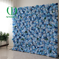 Panel Dinding Bunga Mawar Hydrangea Biru Muda 3D 5D Buatan Grosir 8x8 untuk Latar Belakang Pernikahan, Dekorasi Pesta Rumah dan Pernikahan