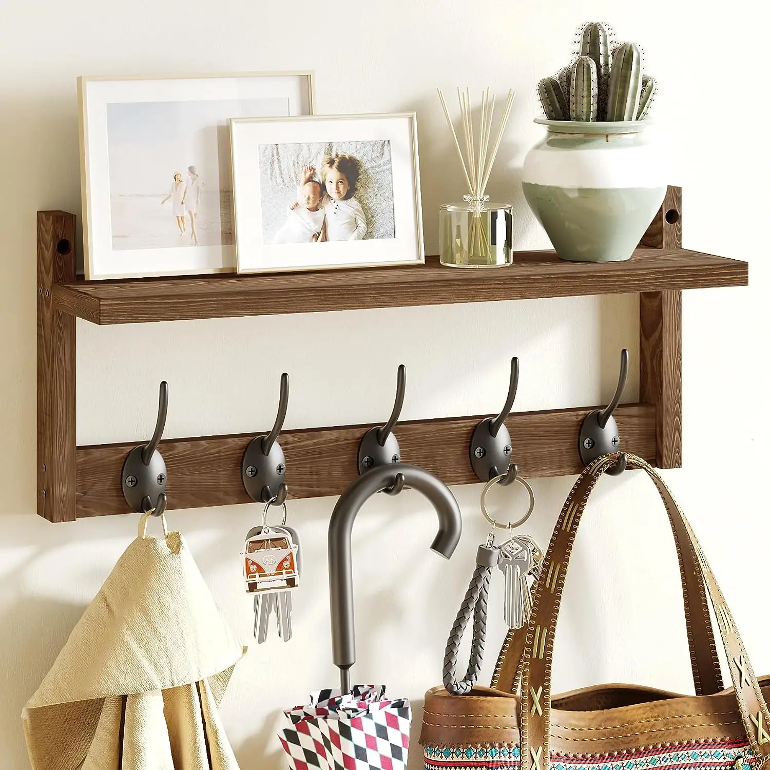 home decor entryway luxury brown wooden coat rack hangers metal wood hanging coat hooks shelves wall mounted with shelf
