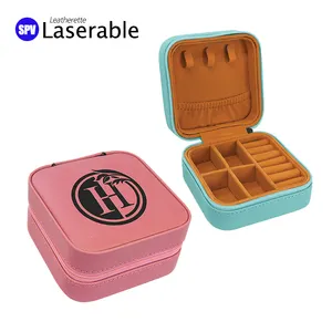 Folding PU Leather Travel Laserable Leatherette Gift Storage Jewelry Case Box With Laser Engraving Logo