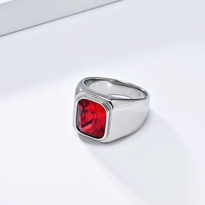 Men's Square Gemstone <b>Ring</b> <b>Titanium</b> Steel Plated 18K Gold Geometric Design Gift Jewelry - Product Image 4