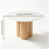 Ensemble de table à manger ronde moderne avec plateau en céramique et base en bois cannelé, chaises en bois massif à dossier incurvé, meubles pour la maison et les restaurants