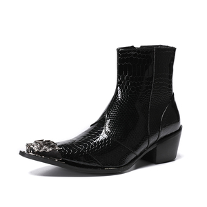 NA246 Black <strong>Men</strong> Shoes Autumn Snow Ankle <strong>Boots</strong> <strong>Slipper</strong> Metal Pointed Toe Shoes <strong>Men</strong> Flats Cowboy <strong>Boots</strong> - Product Image 3
