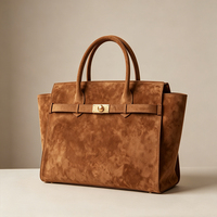 Sac fourre-tout personnalisé en daim et cuir véritable pour femme, style vintage de luxe, avec poignée supérieure, OEM ODM, partenaire à long terme
