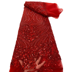 NI.AI Nuevo Diseño de Tela de Encaje con Lentejuelas Brillantes y Bordado Floral, Tela de Lentejuelas, Encaje con Cuentas, Encaje de Perlas - Product Image 1