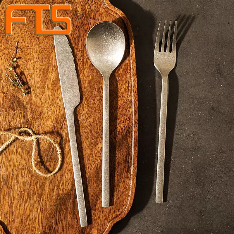 طقم سكاكين الطعام مكون من 3 قطعة, من الفولاذ المقاوم للصدأ ، تصميم عتيق ، للتخييم ، ملعقة وشوكة ، طقم أدوات مائدة