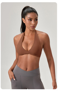 Wholesale Sexy Halter Neck Twist Yoga Bra Women Deep V Neck Padded Sports Crop Top Buttery Soft Stretch Pilates Gym Training Top - Product Image 3