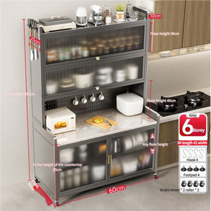 Modern Kitchen Pegboard Shelf <strong>Storage</strong> Cabinet Multifunction Wide Door Floor-standing Design for <strong>Microwave</strong> Pots Pans Dish <strong>Storage</strong> - Product Image 6