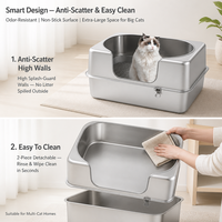 Bac à litière ovale en acier inoxydable écologique pour chat, toilette à entrée supérieure surdimensionnée, anti-éclaboussures, résistant aux rayures, capacité 30-35 cm pour animaux de compagnie