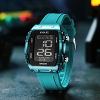Montre numérique pour étudiants SMAEL 8108, boîtier carré, bracelet en plastique lumineux, sport, unisexe, résistante à l'eau, alarme, chronomètre
