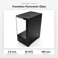 Boîtier d'ordinateur de jeu M-ATX personnalisé avec alimentation OEM à montage inférieur, verre trempé sans pilier à 270 degrés, vue panoramique sur la mer