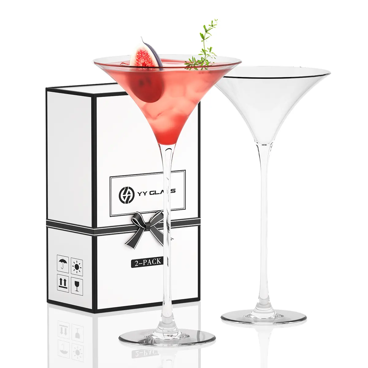 Jinbaijia 23.5 Cm Lange Nieuwigheid Lange Steel Custom Handgemaakte Luxe Hoge Kwaliteit Stock Hoorn Vorm Martini Cocktail Glas