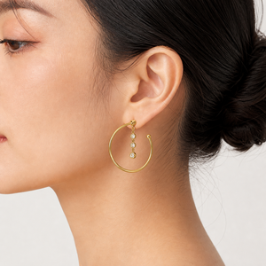Pendientes de Aro Abierto con Cadena de Circonitas, Acero Inoxidable, Chapado al Vacío en Oro de 14K, Joyería con Cristales Grandes Colgantes - Product Image 5