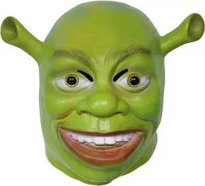 Topeng lateks Shrek lucu kepala penuh Halloween properti pesta kostum