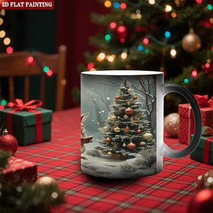 Mug en céramique 11oz noir givré, tasse magique à changement de couleur par sublimation, motif lapin de Noël - Product Image 2