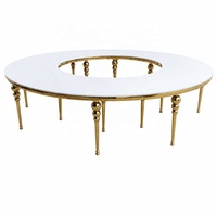 Table de banquet de mariage en forme de S, prix d'usine, table serpentine en acier inoxydable doré, table ronde modulaire demi-lune