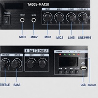 Amplificateur de puissance pour sonorisation publique à deux zones 80W 120W 180W Sortie 110V avec entrées USB, Bluetooth, micro et lecteur multimédia
