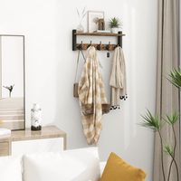 Étagère murale flottante vintage en bois antidérapante de 17 pouces avec crochets pour salle de bain, cuisine, salon, rangement de vêtements et sacs