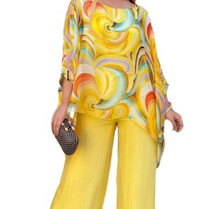 Completo Estivo in Chiffon Personalizzato con Logo o Stile ODM, Set Due Pezzi Casual con Stampa e Collo Tondo, Taglie Grandi, <span class=keywords><strong>Abbigliamento</strong></span> <span class=keywords><strong>Moda</strong></span> Donna - Product Image 1