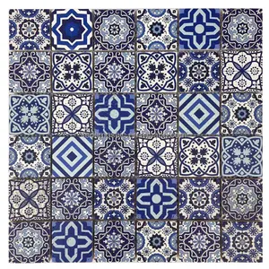 摩洛哥风格喷墨印刷七彩花大理石瓷砖厨房浴室墙壁装饰天然石材马赛克