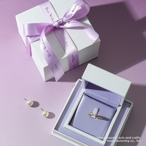 Purple Bow Silk Square <b>Jewelry</b> <b>Box</b> Fashionable Ring Earring <b>Necklace</b> <b>Box</b> High-End Embossed Gift <b>Box</b> with Best Wishes Design - Product Image 3