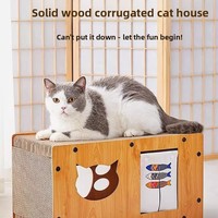 Rascador y Cama para Gatos, Tabla Vertical de Cartón Corrugado Resistente al Desgaste con Campana, Juguete y Casa para Gatos Todo en Uno